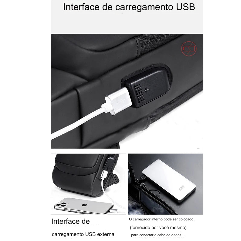 Mochila Anti-Furto com Senha USB Slim Bag